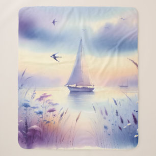 Pastel Zeilboot Kust Droomlandschap Sherpa Deken