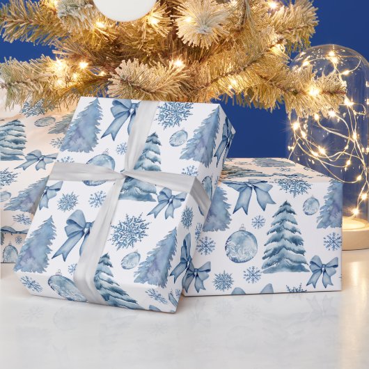 Pastel zilver blauw moderne bogen kerstcadeau cadeaupapier (Feestdagen)