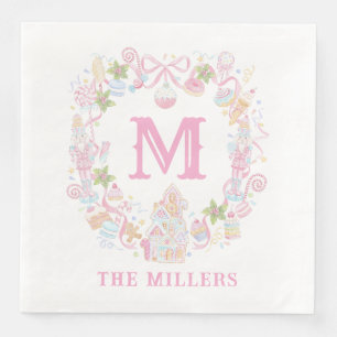 Pastel Zoete Kerst Lekkernijen Monogram Wapen Servet
