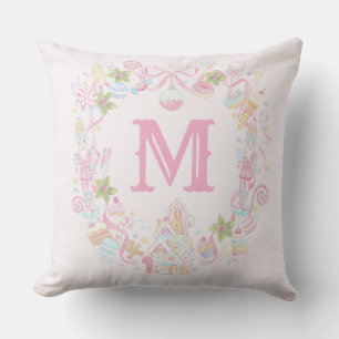 Pastel Zoete Kersttraktaties Monogram Wapen Kussen