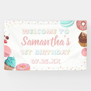 Pastel Zoete Snoep Lollypop Cupcake Donut Verjaard Spandoek