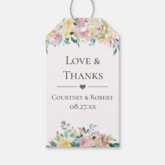 Pastel zomer bloemenbruiloft dank u cadeaulabel (Voorkant)