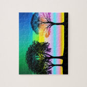 Pastel zonsondergang achter zwarte silhouet bomen legpuzzel (Verticaal)