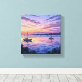 Pastel Zonsondergang Zeilboten Canvas Print | Kust (Insitu (Houten vloer))