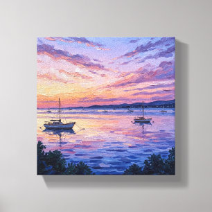 Pastel Zonsondergang Zeilboten Canvas Print Kust