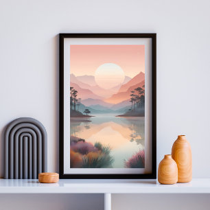 Pastel zonsopgang over rustige wateren poster
