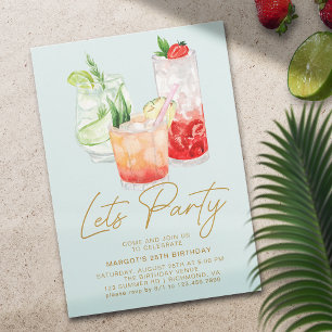 Pastelblauw Chic Zomer Cocktailparty Verjaardag Kaart
