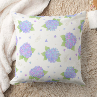 Pastelblauw en lila hortensia bloempatroon kussen