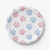 pastelblauw en roze faux glitter paw afdrukken  papieren bordje (Voorkant)