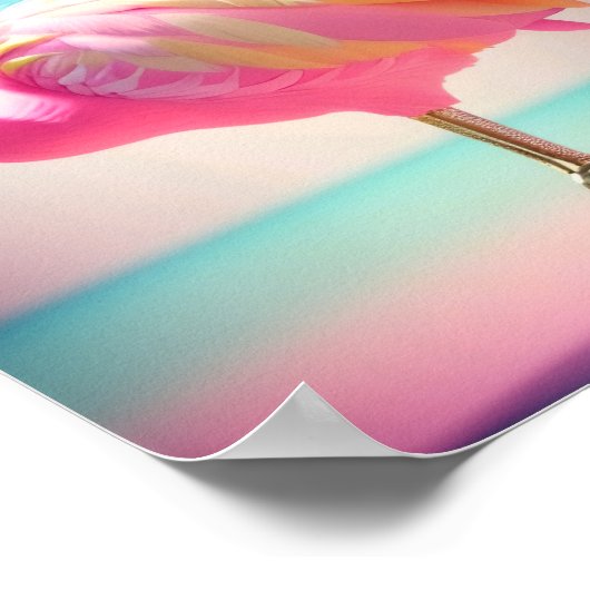 Pastelblauw en roze flamingo kunstwerk poster (Hoek)