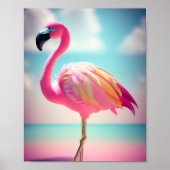 Pastelblauw en roze flamingo kunstwerk poster (Voorkant)