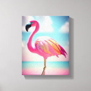 Pastelblauw en roze flamingo poster canvas afdruk