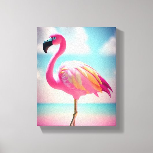 Pastelblauw en roze flamingo poster canvas afdruk (Voorkant)