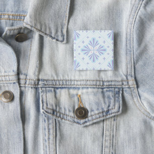 Pastelblauw geometrisch bloemmotief herhalend patr vierkante button 5,1 cm