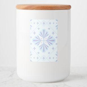 Pastelblauw geometrisch bloemmotief herhalend patr voedselcontainer etiket