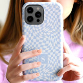 Pastelblauw golvend geruit monogram Case-Mate iPhone case