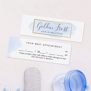 Pastelblauw & Goud Waterverf Elegante Afspraak Mini Visitekaartje