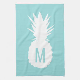 pastelblauw monogram ananas theedoek