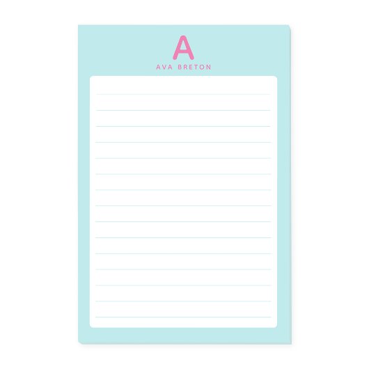 Pastelblauw monogram gevoerd post-it® notes