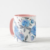 Pastelblauw roos mok (Voorkant links)