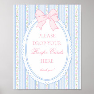 Pastelblauw Vintage Fantasie Bloemen Recept Delen Poster