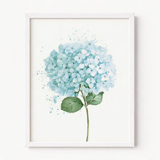 Pastelblauwe Aquarel Hydrangeabloem Poster