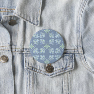 Pastelblauwe bloem abstract herhaling ronde button 7,6 cm