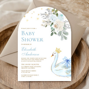 Pastelblauwe bloemige zwaan prinses boog babyshowe kaart