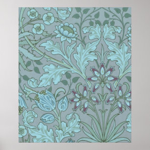 Pastelblauwe decoratieve bloemen poster