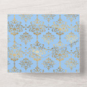 Pastelblauwe en gouden bloemachtige All In One tro All In One Uitnodiging (Achterkant)