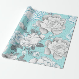 PASTELBLAUWE EN GRIJZE BLOEMEN CADEAUPAPIER