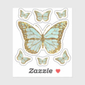 pastelblauwe faux glitter vlinders sticker (Vel)