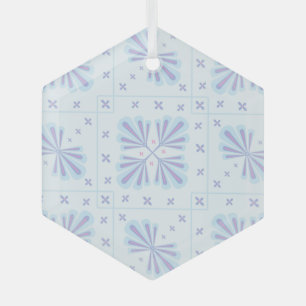 Pastelblauwe geometrische bloem herhaalpatroon glas ornament