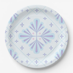 Pastelblauwe geometrische bloem herhaalpatroon  papieren bordje