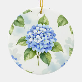 Pastelblauwe Hortensia Boeket Patroon Keramisch Ornament
