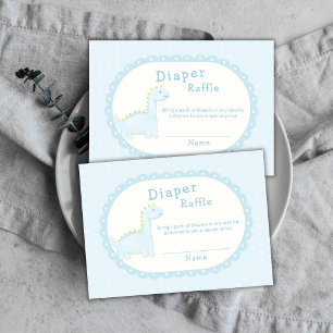 Pastelblauwe jongens dinosaurus luier raffle baby informatiekaartje