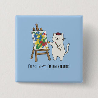 Pastelblauwe kat kunstenaar schildert abstracte ro vierkante button 5,1 cm
