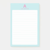 Pastelblauwe Monogram Gelinieerd Post-it® Notes (Voorkant)