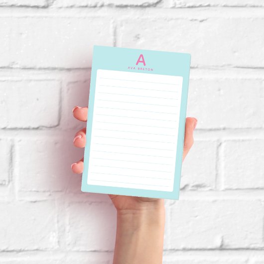 Pastelblauwe Monogram Gelinieerd Post-it® Notes
