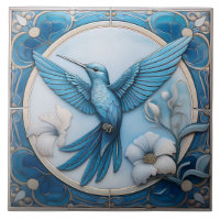 Pastelblauwe namaak reliëf Art Nouveau Kolibrie L