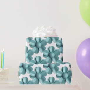 Pastelblauwe Retro Madelief MOD Bloesem Cadeaupapier
