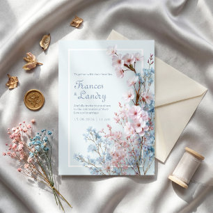 Pastelblauwe Romantische Sakura Botanische Rand Kaart