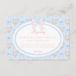 Pastelblauwe Vintage Fantasie Bloemen Baby Cadeau Informatiekaartje