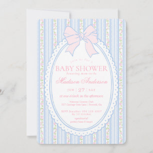 Pastelblauwe Vintage Fantasie Bloemen Baby Shower Kaart