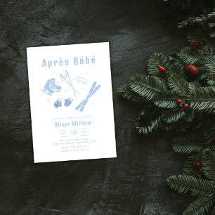 Pastelblauwe Winter Après Bébé Ski Baby Shower Kaart