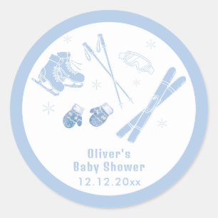 Pastelblauwe Winter Après Bébé Ski Jongen Baby Sho Ronde Sticker
