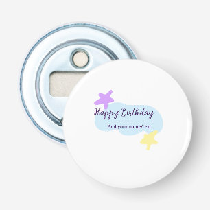 Pastelblauwe wolken sterren paarse gelukkige verja button flesopener