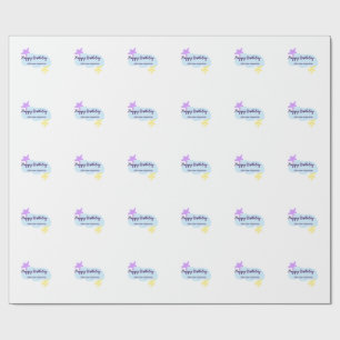 Pastelblauwe wolken sterren paarse gelukkige verja cadeaupapier