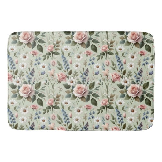  pastelbloem botanisch patroon badmat (Voorkant)