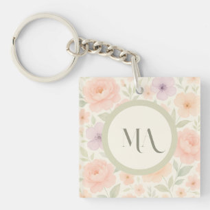 Pastelbloem monogram acryl Sleutelhanger